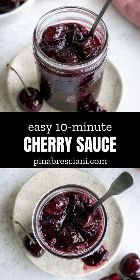 This cherry sauce is easy to make (only 5 ingredients!), and a perfect topping for desserts like ice cream, panna cotta and cheesecake! #cherrysauce #pinacooks Cherry Topping For Cheesecake, Homemade Cherry Sauce, Cherry Sauce Recipe, Italian Sauce Recipes, Fruit Topping, Cherry Topping, Cake Filling Recipes, Cherry Sauce, Fruit Sauce