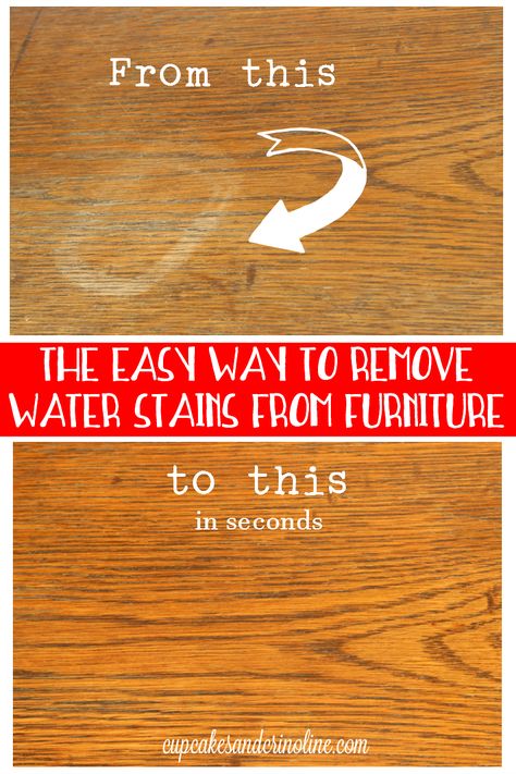 Before and After comparison - how to remove a water stain from wood Water Stain On Wood, Clean Hacks, Remove Water Stains, Homemade Toilet Cleaner, Clean Baking Pans, Hardwood Floor Cleaner, Cleaning Painted Walls, Water Rings, Glass Cooktop