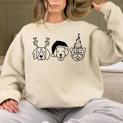 Made To Order Sizes S-3xl Available Made On A Port And Company Or Gildan Crewneck Sweatshirt Unisex Sizing Tan Crewneck, Grey Champion Sweatshirt, Tshirt Graphics, Light Blue Crewneck, Merry Woofmas, Heather Grey Sweatshirt, Christmas Dogs, Cute Shirt Designs, Dog Sweatshirt