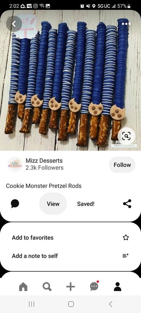 Cookie Monster Pretzel Rods, Cookie Monster Baby Shower Treats, Cookie Monster Party Favors, Cookies Monster, Monster Baby Showers, Chocolate Dipped Treats, Elmo Cake, Cookie Monster Party, Baby Shower Treats