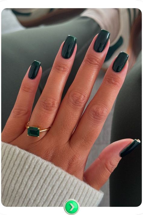 Forest green glossy nails that exude sophistication and elegance. Perfect for those seeking a unique yet timeless look, suitable for both professional environments and casual wear with a hint of boldness. Green Glossy Nails, Forest Green Nail Ideas, Dark Green Nails Ideas, Dark Green Nail Ideas, Forest Green Nail, Classy Nail Ideas, Forest Green Nails, Dark Green Nail, Green Nails Ideas