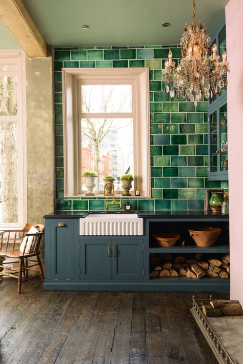 My Ideal Kitchen - The deVOL Journal - deVOL Kitchens - The deVOL Journal - deVOL Kitchens Green Kitchen Backsplash, Backsplash With White Cabinets, Devol Kitchens, Eclectic Kitchen, Grey Kitchens, Kitchen Tiles Backsplash, Trendy Kitchen, Green Kitchen, Kitchen Tiles