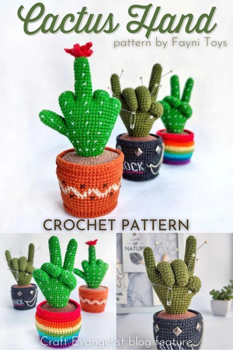 Cactass Crochet Pattern, Crochet Thing Hand Pattern, Mood Cactus Crochet, Crochet Mood Cactus, Crochet Middle Finger Cactus, Mood Cactus Crochet Pattern, Cactass Crochet, Crochet Hand Free Pattern, Crochet Cactus Flower Free Pattern