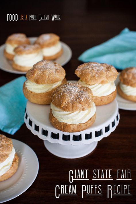 GIANT State Fair Cream Puffs Recipe – FOOD is Four Letter Word Giant Cream Puff Recipe, Giant Cream Puffs, State Fair Cream Puffs, Texas Meals, Deep Fried Snickers, Fried Snickers, Cream Puffs Recipe, Snickers Recipe, Wisconsin State Fair