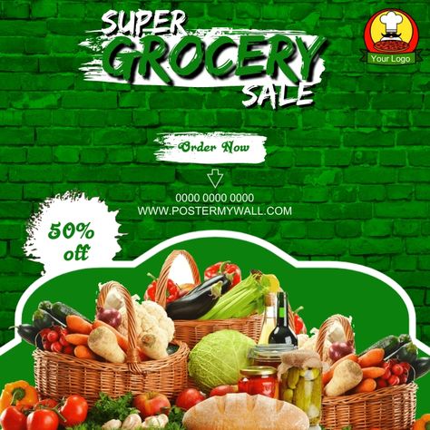 Grocery Sale Discount Flyer Poster Template. Design created with PosterMyWall Grocery Discount Poster, Food Market Poster, Grocery Poster, Grocery Inspiration, Supermarket Poster, Grocery Store Flyers, Grocery Flyer, Food Business Card, Designing Tips