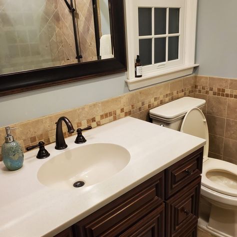 Natural Toned Bathroom, Black Cream Bathroom Ideas, Modern Tuscan Bathroom Ideas, Bathroom With Beige Tile Walls, Tuscan Brown Bathroom Update, Bathroom Almond Fixtures, Sand Tile Bathroom Ideas, Travertine Bathroom Floors Color Schemes, Bathroom Remodel Beige Tile