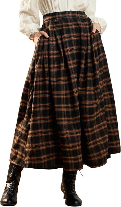 Amazon.com: Women Plaid Skirts High Waist Ruffle Skirt Long Skirts with Pockets Orange Plaid S : Clothing, Shoes & Jewelry Long Skirt Pattern Sewing, Newsies Costume, Plaid Long Skirt, Long Skirt With Pockets, Ruffle Skirt Long, Long Skirt Pattern, Plaid Maxi Skirt, Long Plaid Skirt, Black Plaid Skirt