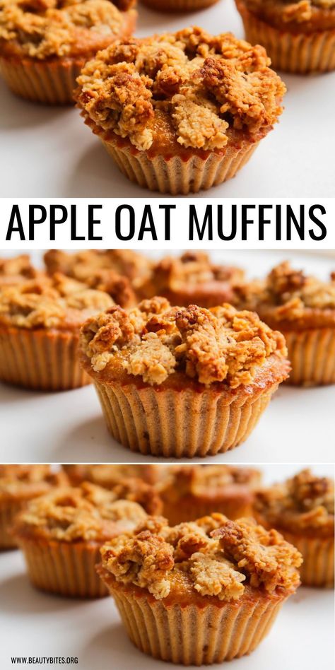 These healthy apple streusel oatmeal muffins are super easy to make and a very delicious healthy breakfast recipe! These apple oatmeal muffins are easy to meal prep for the week and also great for a healthy snack when you crave something sweet! Breakfast Apple Recipes Healthy, Healthy Breakfast Scones, Cottage Cheese Apple Muffins, Apple Recipes For Diabetics, Breakfast Bits, Muffin Apple, Apple Crisp Muffins, Apple Oat Muffins, Healthy Breakfast Dishes