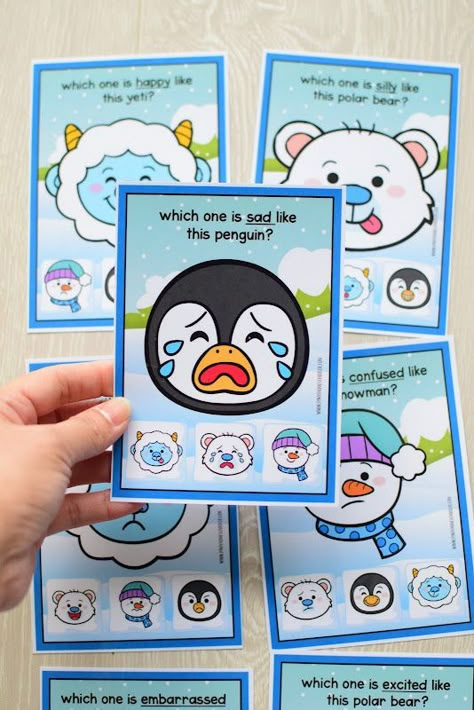 Winter Theme Learning Pack: Matching Faces and Emotions Feelings Games For Preschoolers, Toddler Matching Activities, Winter Social Emotional Activities, Feelings Theme Preschool, Emotions Preschool Activities, Feelings Activities Preschool, Preschool Class Ideas, Matching Games For Toddlers, Feelings Games