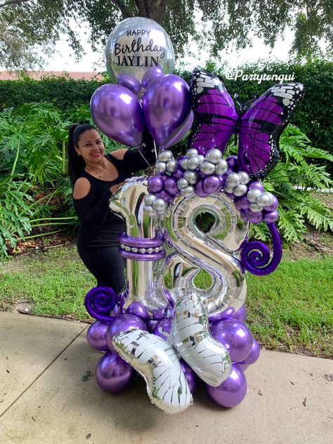 Purple Balloons Bouquet, Purple Balloon Bouquet, Background Balloons, Butterfly Balloon, Balloon Tower, Butterfly Balloons, 1st Birthday Girl Decorations, Qualatex Balloons, Birthday Room Decorations