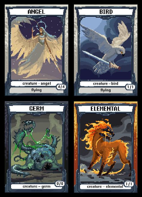 Rebirth Art, Mtg Tokens, Trading Card Ideas, Game Card Design, Art Trading Cards, Pixel Animation, Pixel Art Tutorial, 8bit Art, Cool Pixel Art