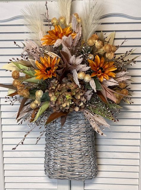 Fall Hydrangea Basket for Front Door/ Farmhouse Fall Door - Etsy Fall Door Basket, Hydrangea Basket, Basket For Front Door, Fall Hanging Baskets, Sunflower Basket, Front Door Baskets, Fall Basket, Front Door Farmhouse, Door Basket