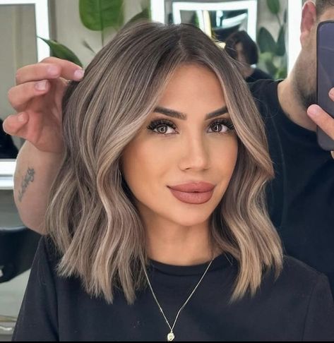 Shadow Root Ash Brown, Short Blonde To Brown Hair, Mushroom Light Brown Hair, Mid To Short Length Hair, Ash Brown Long Bob, Mushroom Colored Hair, Blonde Brown Hair Short, Pale With Brown Hair, Medium Length Haircut Easy To Maintain