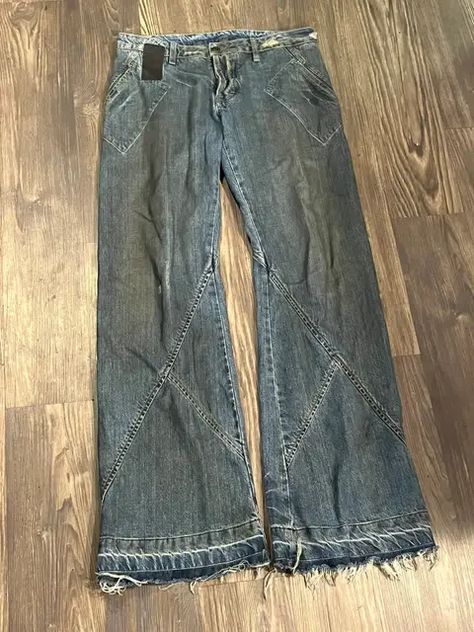 Streetwear Dark Wash Reworked Jeans, Rick Owens Jeans, Rick Owens Pants, Rick Owens 2023 Menswear, Rick Owens Designer, Rick Owens Waxed Jeans, Rick Owens Fashion, Streetwear Pre-washed Rigid Denim Bottoms, Reworked Denim