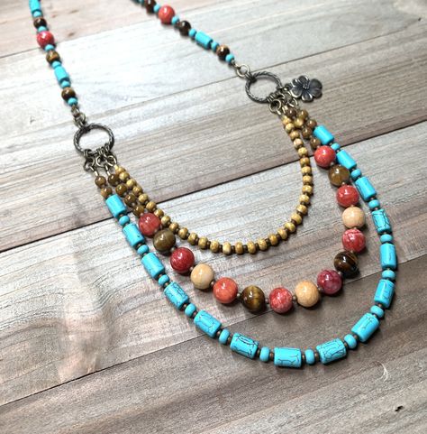 Boohoo Chic, Leather Beaded Necklace, Stone Bead Necklace, Boho Ideas, Boho Jewelry Diy, Necklaces Ideas, Leather Necklaces, Necklaces Beaded, Beaded Things