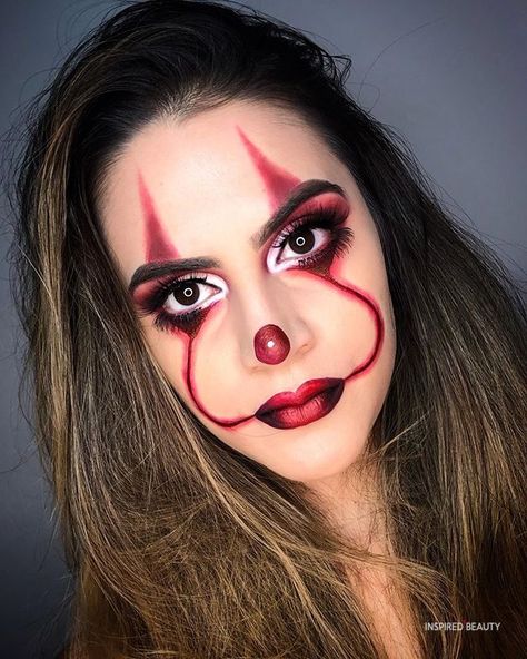 Clown Halloween Makeup 2020 - Inspired Beauty Halloween Makeup Ideas Pretty, Pretty Woman Halloween, Halloween Makeup Diy Easy, Halloween Makeup Inspo, Pennywise Costume, Creepy Clown Makeup, Clown Face Paint, Makeup 2022, Scary Clown Makeup