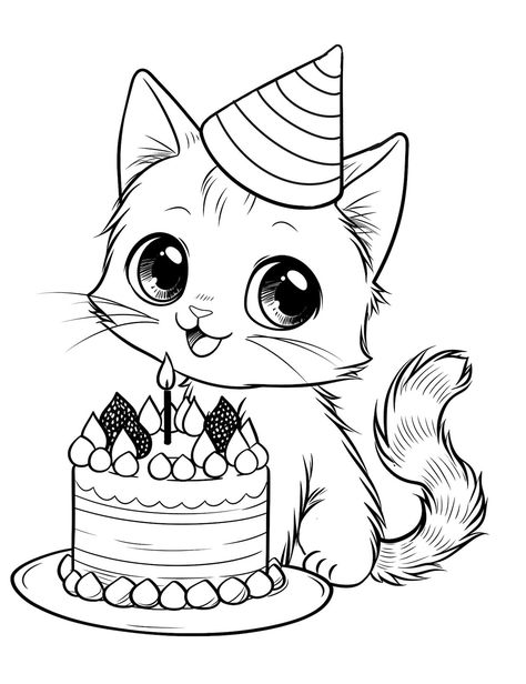 Cute Cat Coloring Pages, Cake Coloring Pages, Cake Coloring, Cat Coloring Pages, Easter Cats, Our Mindful Life, Merry Christmas Cat, Happy Birthday Cat, Coloring Pages Winter