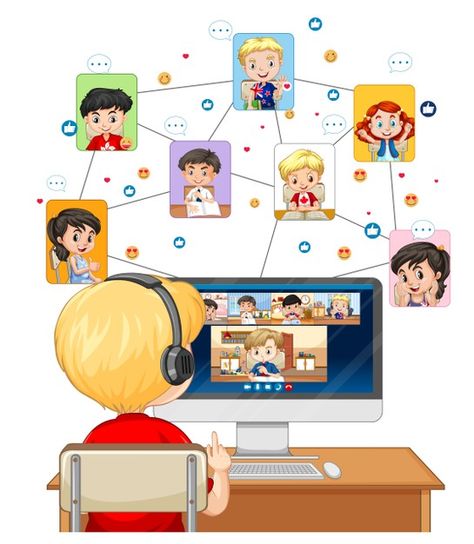 Looking At Computer, Kids Computer, Science Icons, Student Cartoon, Barbie Drawing, Computer Class, School Wall Art, Education Icon, Kids Background