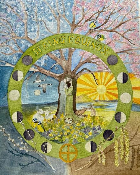 Happy Equinox Day, Spring Equinox 2024, Spring Equinox Art, Spring Equinox Aesthetic, Ostara Art, Spring Equinox Celebration, Equinox Spring, Equinox Day, Pagan Crafts