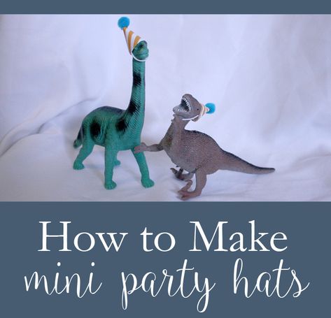 How to Make Mini Party Hats with Paper | Hunny I'm Home DIY Diy Tea Party Hats, Dinosaur Party Theme, Party Hat Craft, Mini Party Hats, Dinosaur Party Hats, Party Hat Template, Dinosaurs Birthday, Christmas Party Hats, Dog Party Hat