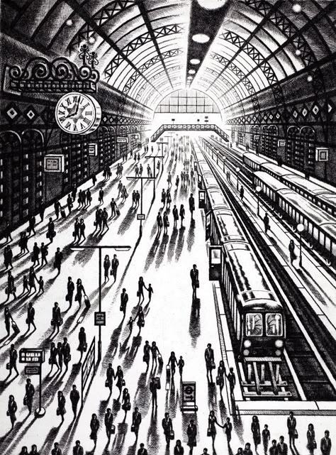 John Duffin Linear Perspective, St Pancras Station, 1 Point Perspective, Perspective Drawings, Perspective Sketch, Perspective Drawing Architecture, Perspective Drawing Lessons, One Point Perspective, Drawing Architecture