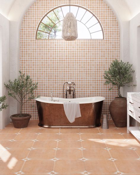 Get ready to fall in love with Tile Club’s stunning terra-cotta inspired tiles! Swipe through and discover the rich, earthy tones of the Montura Groove and Sultana collections. Whether you’re drawn to the geometric elegance of Montura’s hexagon tiles or the Moroccan charm of Sultana’s intricate designs, these tiles bring warmth and style to any space. 🌞✨ Which terra-cotta inspired look is your fave? Tell us below! Bathroom With Terracotta Floor Tiles, Bathroom Terracotta Floor, Spanish Revival Bathroom, Moroccan Tile Bathroom, Moroccan Wall Tiles, Bathroom Tiles Combination, Attic Bathroom Ideas, Terracotta Floor Tiles, Restroom Renovation