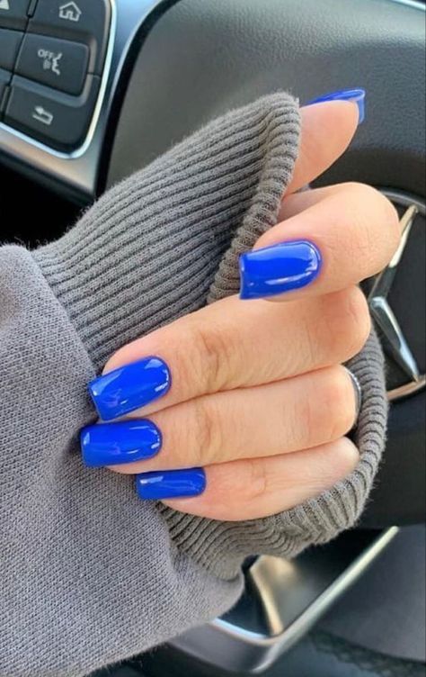 Vibrant Nail Ideas, Blue Square Nails, Royal Blue Nails, Blue Coffin Nails, Blue Gel Nails, Blue Acrylic Nails, Vibrant Nails, Simple Acrylic Nails, French Acrylic Nails