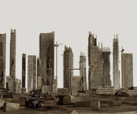 Post Apocalyptic Architecture, Destroyed Skyscraper, Post Apocalyptic Buildings, Post Apocalyptic Town, Apocalyptic Buildings, Apocalypse Drawing, Destroyed City, Apocalyptic City, Apocalyptic Art