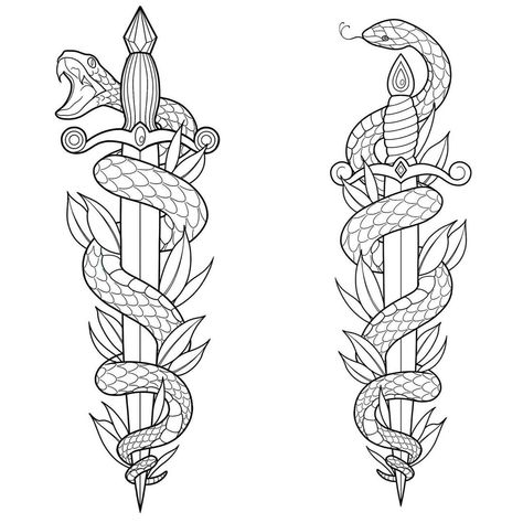 🚀 𝚂𝚔𝚢 𝚁𝚘𝚌𝚔𝚎𝚝 🌙 on Instagram: “Snakes with daggers flash Email me for tattoo inquiries. 💌: skyrockettattoos @ gmail . . . #flashtattoo flashsheet #snaketattoo…” Knife Snake Tattoo Design, Snake Around Dagger Tattoo, Snake With Swords Tattoo, Snake Eyes Dice Tattoo, Snake And Arrow Tattoo, Knife Snake Tattoo, Knife And Snake Tattoo, Matching Dagger Tattoos, Loki Dagger Tattoo