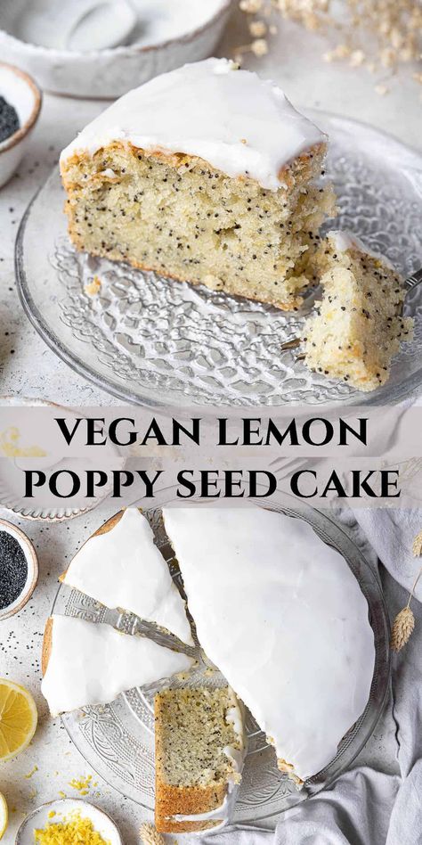 Lemon Poppy Seed Cake, Lemon Poppyseed Cake, Vegan Baking Recipes, Seed Cake, Poppy Seed Cake, Lemon Poppy Seed, Vegan Cake Recipes, Vegan Bakery, Desserts Vegan