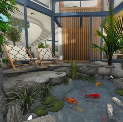 Bloxburg Cozy Modern House, Bloxburg Indoor Garden, Bloxburg Conversation Pit, Blox Burg Front Yard Ideas, Bloxburg Observatory, Bloxburg Small Realistic House, Bloxburg House Front Yard Ideas, Bloxburg Center Piece, Bloxburg Zen House