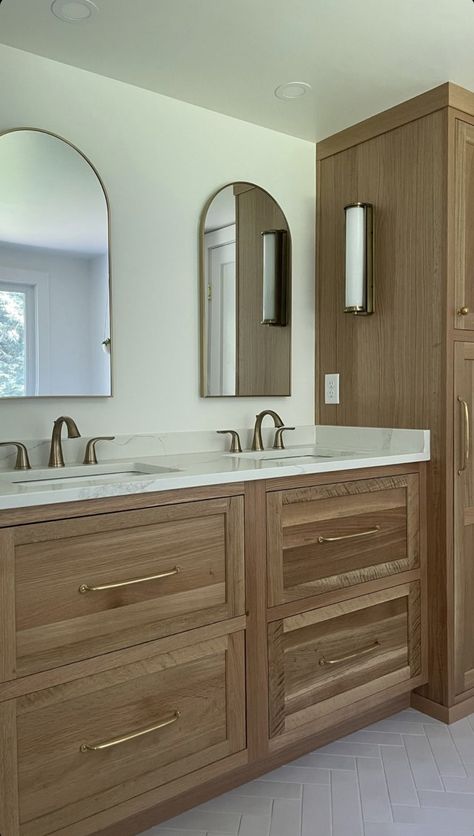 Wood Bathroom Vanity, Master Bath Remodel, Wood Vanity, Bath Remodel, Double Sink, Brown Wood, Custom Wood, Bathroom Storage, Master Bath