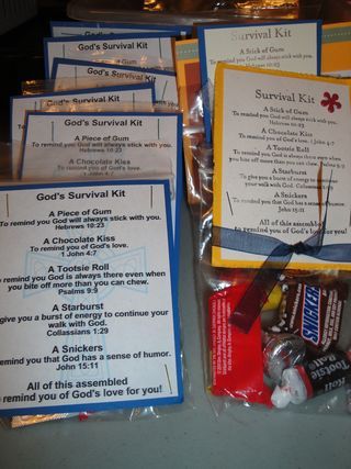 God's Survival kits. From http://angieannastamps.typepad.com Survival Kit Ideas, Church Gifts, Pastors Appreciation, Church Camp, Christian Crafts, Kit Ideas, Vbs Crafts, Survival Kits, Church Activities