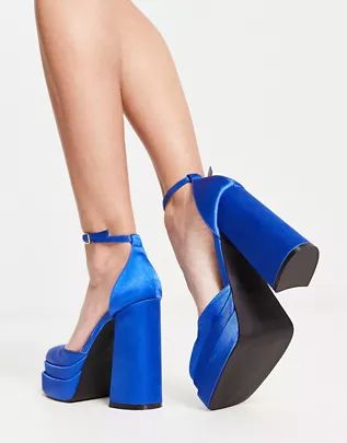 Platform Heels for Women | ASOS Nike Air Max Jordan, Platform Shoes Heels, Wide Fit Shoes, Winter Party Dress, Platform Heels Chunky, Chunky Block Heels, Heeled Loafers, Blue Satin, Petite Maternity