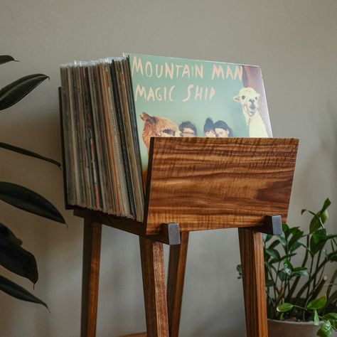 FLIP LP STAND Record Stand With Forward Facing Vinyl Storage | Etsy Records Organization Ideas, Vinyl Corner, Vinyl Record Furniture, Vinyl Record Display, Album Storage, Lp Storage, Record Stand, Stereo Cabinet, Record Player Stand