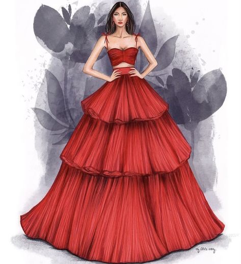 Gradation Design Dress Illustration, Model Drawing Dress, Emphasis Dress Illustration, Party Wear Illustration Sketches, Emphasis Art Drawing, Dress Illustration Design, Gown Illustration, Drawing Kit, Fashion Illustration Poses