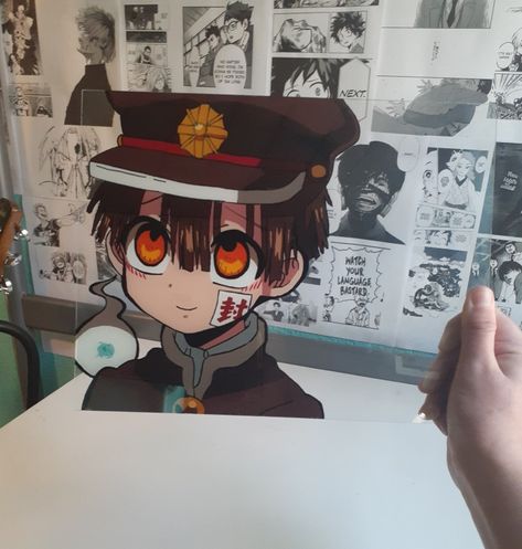 Hanako Glass Painting, Hanako Kun Glass Painting, Hanako Kun Drawing, Anime Glass Painting Ideas, Anime Glass Painting, Anime Diys, Glass Painting Ideas, Manga Watercolor, Painting Anime