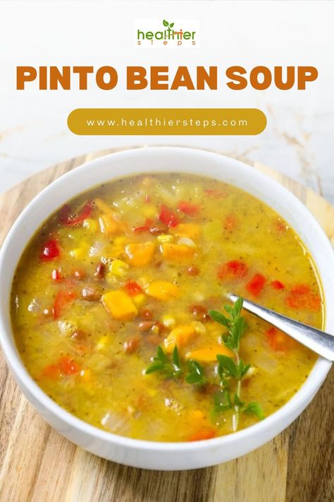 This is Pinto Bean Soup By Healthier Steps Mexican Pinto Bean Soup, Pinto Bean Soup Recipes, Easy Stew Recipes, Mexican Pinto Beans, Pinto Bean Soup, Vegan Low Fat, Pinto Bean, Mexican Seasoning, Bean Soup Recipe