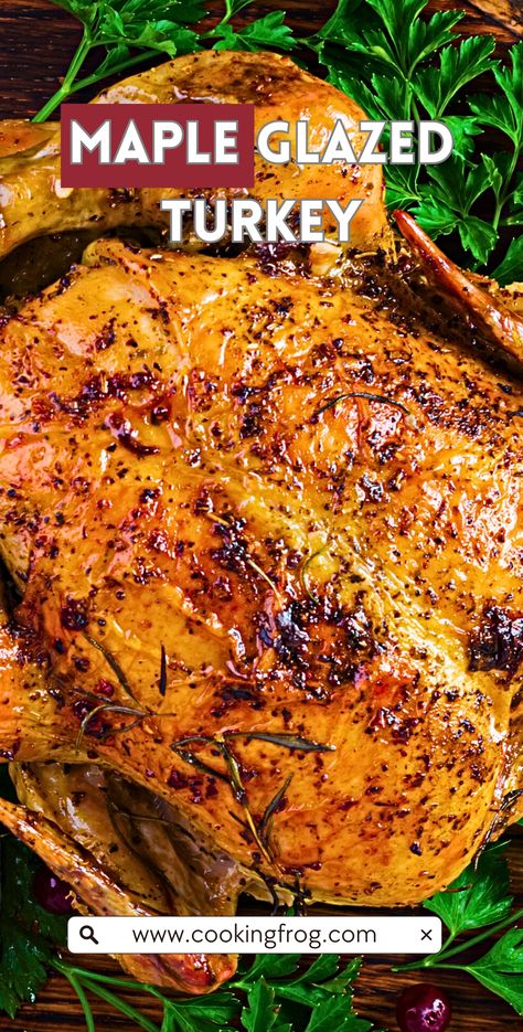 Delight in the harmonious fusion of sweet maple and savory turkey with this Roasted Maple-Glazed Turkey Recipe. Every bite promises a burst of flavors, from the succulent meat to the caramelized, maple-infused exterior. This recipe transforms a traditional roast turkey into a centerpiece dish, perfect for festive occasions and memorable family gatherings. The rich, amber glaze not only enhances the turkey's flavor but also gives it a stunning, glossy finish. Fool Proof Turkey Recipe, Maple Bourbon Turkey Glaze, Maple Butter Glazed Turkey, Savory Turkey Recipe, Split Turkey Recipes, Roasting A Turkey In An Electric Roaster, Maple Turkey Recipes Thanksgiving, Maple Bourbon Glazed Turkey, Unique Turkey Recipes Thanksgiving