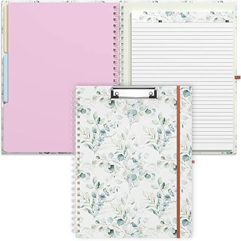 Rimilak Spiral Clipboard Folio with Refillable Lined Notepad, 14.5 x 9.8Inch, Hardcover Clipboard with 5 Interior Pockets, Elastic Band and Pen Loop Series. Cute Stylish Clipfolio, Green Leaves Almond Tree, Clipboard, Green Leaves, Elastic Band, Note Pad, Almond, Pen, Elastic, Band