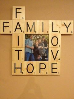 Scrabble Letter wall hanging that I decided to add a picture to. Scrabble Tile Crafts Wall Hangings, Scrabble Wall Art Diy, Scrabble Letter Crafts, Scrabble Tile Art, Scrabble Ornaments, Scrabble Tile Crafts, Scrabble Word, Scrabble Crafts, Scrabble Wall Art