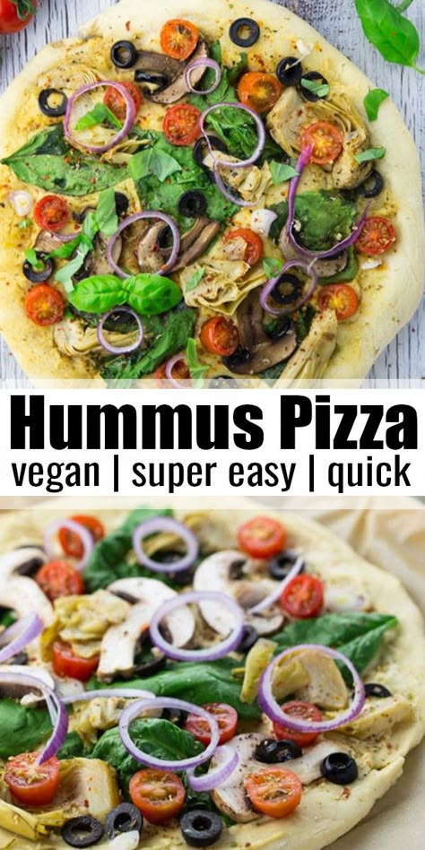 Non Dairy Pizza Recipes, Hummus Pizza With Veggies, Vegan Olive Recipes, Recipes With Hummus Dinner, Hummus Meal Ideas, Recipes With Hummus, Pizza Hummus, Vegan Pizza Toppings, Café Kitchen