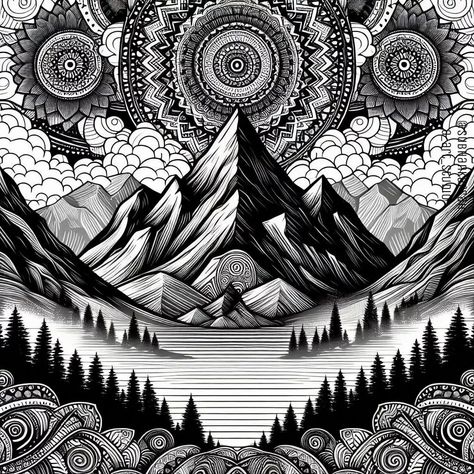 Mountain Mandala Art. Like, Save, Share and Comment. #artworld #artistoninstagram #artists #draweveryday #drawingoftheday #sketchoftheday #sketch #artoftheday #mandala #mandaladrawing #artstudio #artforinteriors #artforthehome Nature Mandala Art, Zentangle Mountains, Mountain Zentangle, Nature Mandala Drawing, Mountain Mandala, Nature Mandala, Zentangle Ideas, Zen Doodle Art, Mandala Design Art