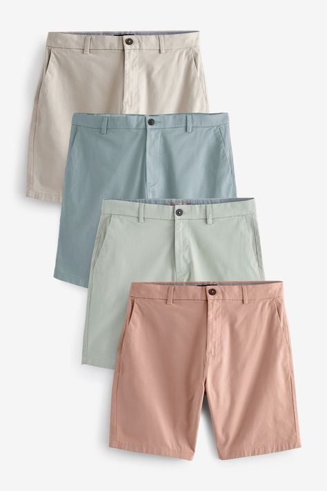 Stock up on summer essentials with this 4-pack of stretch fit chino shorts, crafted from a cotton-rich fabric with dual side and rear pockets, finished with a button-up fastening and a zip fly. Machine washable. 4 x Shorts Main 98% Cotton, 2% Elastane. Lining 65% Polyester, 35% Cotton. Cotton Shorts For Men, Rich Fabric, Shorts For Men, Stretch Chinos, Slim Fit Shorts, Arab Emirates, United Arab Emirates, Chino Shorts, Summer Essentials