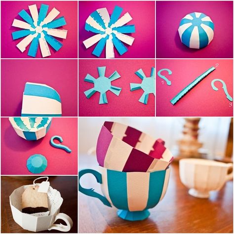 How to Make Colorful Striped Paper Teacups tutorial and instruction. Follow us: www.facebook.com/fabartdiy Tea Cups Diy, Paper Tea Cups, Alice In Wonderland Tea Party, Mad Hatter Tea, Tea Party Birthday, Mad Hatter Tea Party, Paper Crafts Origami, Paper Cut Art, Paper Crafts For Kids