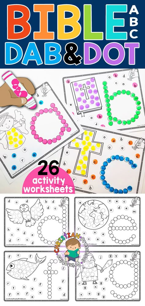 Bible Alphabet, Toddler Bible Lessons, Toddler Bible, Preschool Bible Lessons, Bible Worksheets, Bible Story Crafts, Dot Worksheets, Preschool Bible, Bible Crafts For Kids