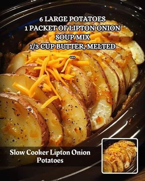 Jamie Oliver Recipes | 🧅🥔 Perfect for busy nights | Facebook Lipton Potatoes, Potato Receipts, Mini Crockpot Recipes, Onion Potatoes, Potatoes Casserole, Cindy Smith, Slow Cooker Potatoes, Grandma Cooking, Lipton Onion Soup Mix