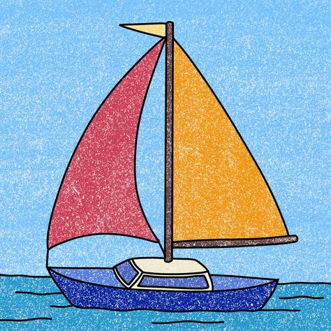 Learn how to draw a sailboat by following along with this fun & easy drawing guide! Simple Sailboat Drawing, Sail Boat Drawing, Draw A Sailboat, Sailing Boat Drawing, Sailboat Doodle Simple, Sailboat Art For Kids, Sailboat Outline, Sailboat Doodle, Sailboat Drawing