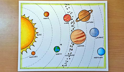 solar system drawing step by step easily Solar System Projects Drawing, Solar System Sketch Art, Solar System Drawing Simple, Solar System Drawing Art, Solar System Drawing For Kids, Solar System Sketch, Hiroshima Nagasaki Day Poster, Drawing Of Solar System, Drawing Solar System