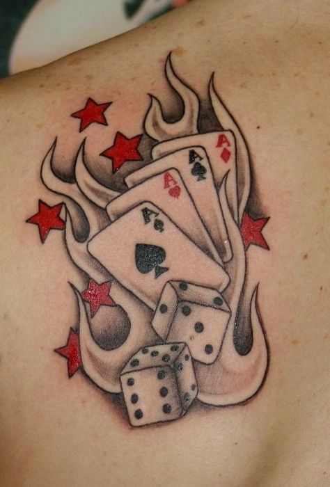 Dice Tattoo Ideas, Dice Tattoos, Aces Tattoo, Flaming Rose, Playing Card Tattoos, Ace Tattoo, Dice Tattoo, Card Tattoo Designs, Tattoos For Girls